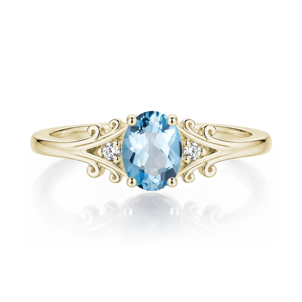 Oval Shaped London Blue Topaz Vine Scroll Ring - LUO Jewelry #gemstone_Swiss Blue Topaz
