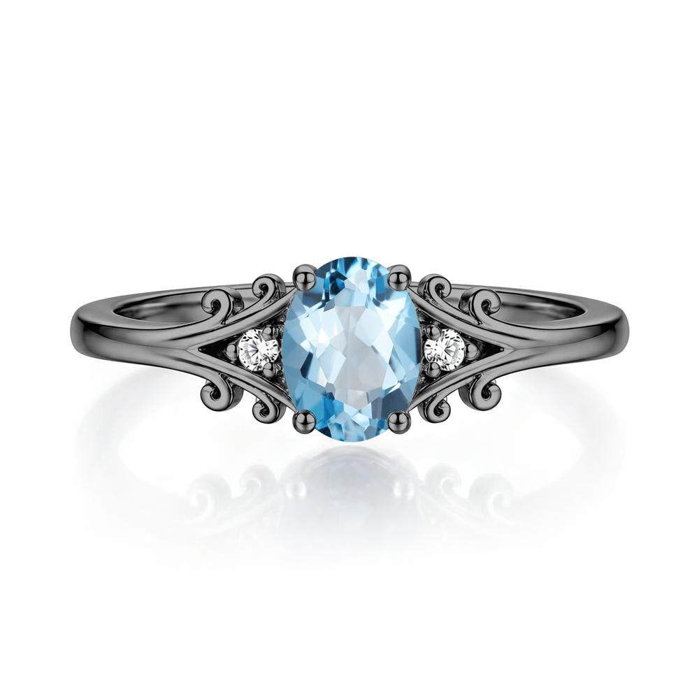 Oval Shaped London Blue Topaz Vine Scroll Ring - LUO Jewelry #gemstone_Swiss Blue Topaz