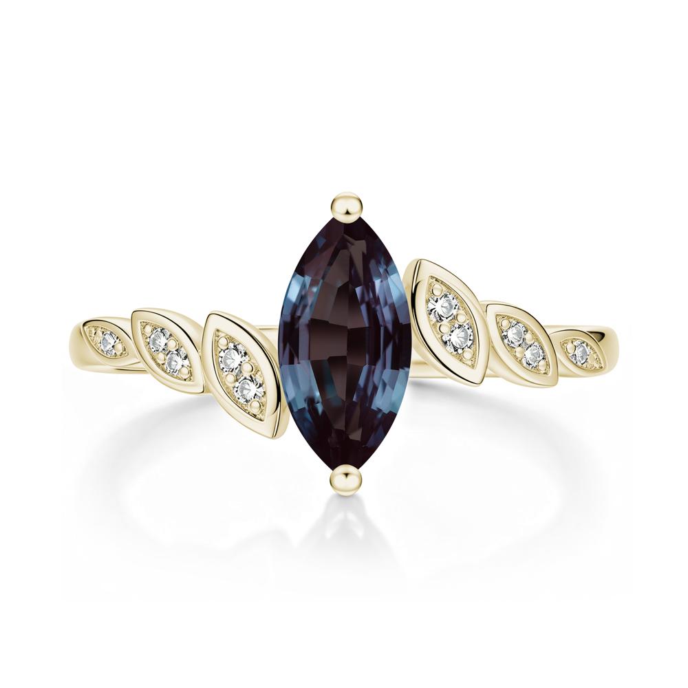 Marquise Cut London Blue Topaz Art Deco Leaf Bypass Ring - LUO Jewelry #gemstone_Alexandrite