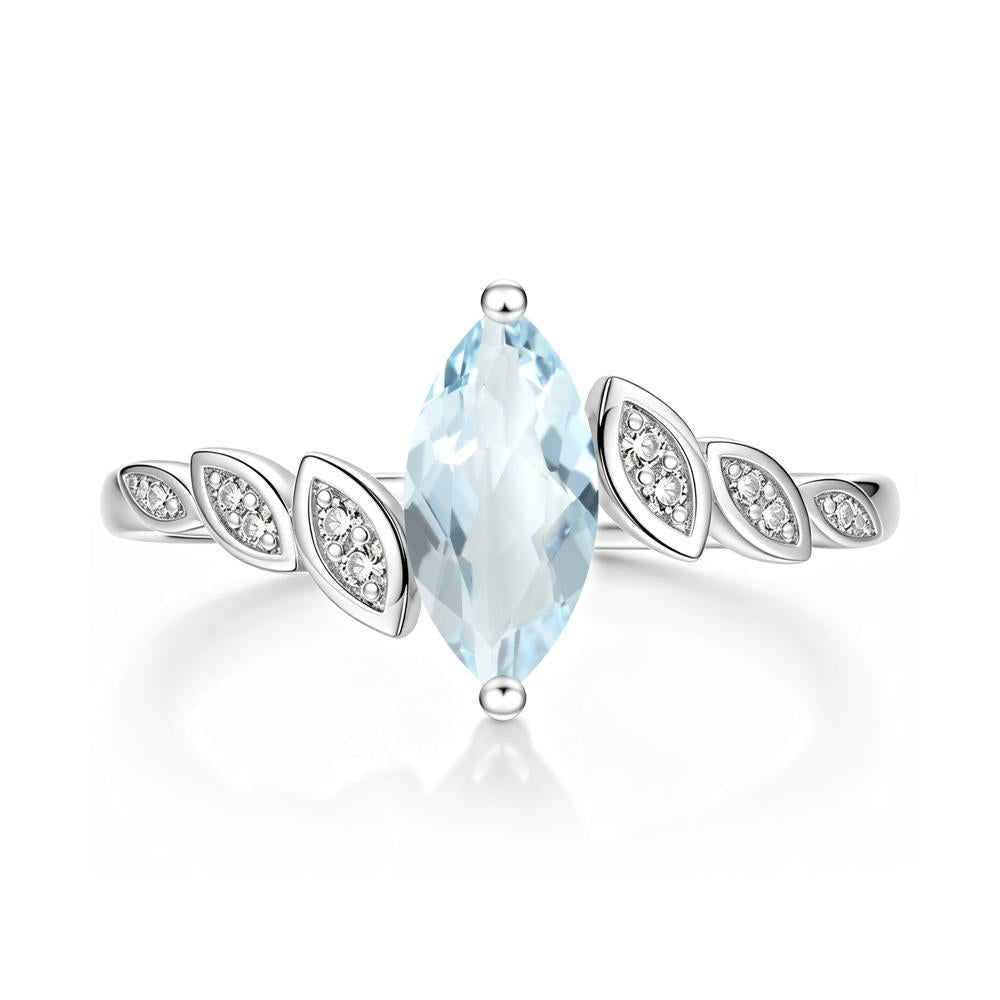 Marquise Cut London Blue Topaz Art Deco Leaf Bypass Ring - LUO Jewelry #gemstone_Aquamarine