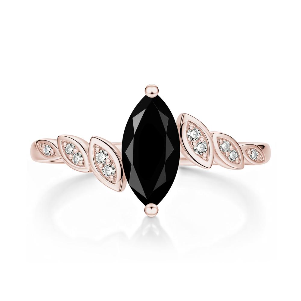 Marquise Cut London Blue Topaz Art Deco Leaf Bypass Ring - LUO Jewelry #gemstone_Black Spinel