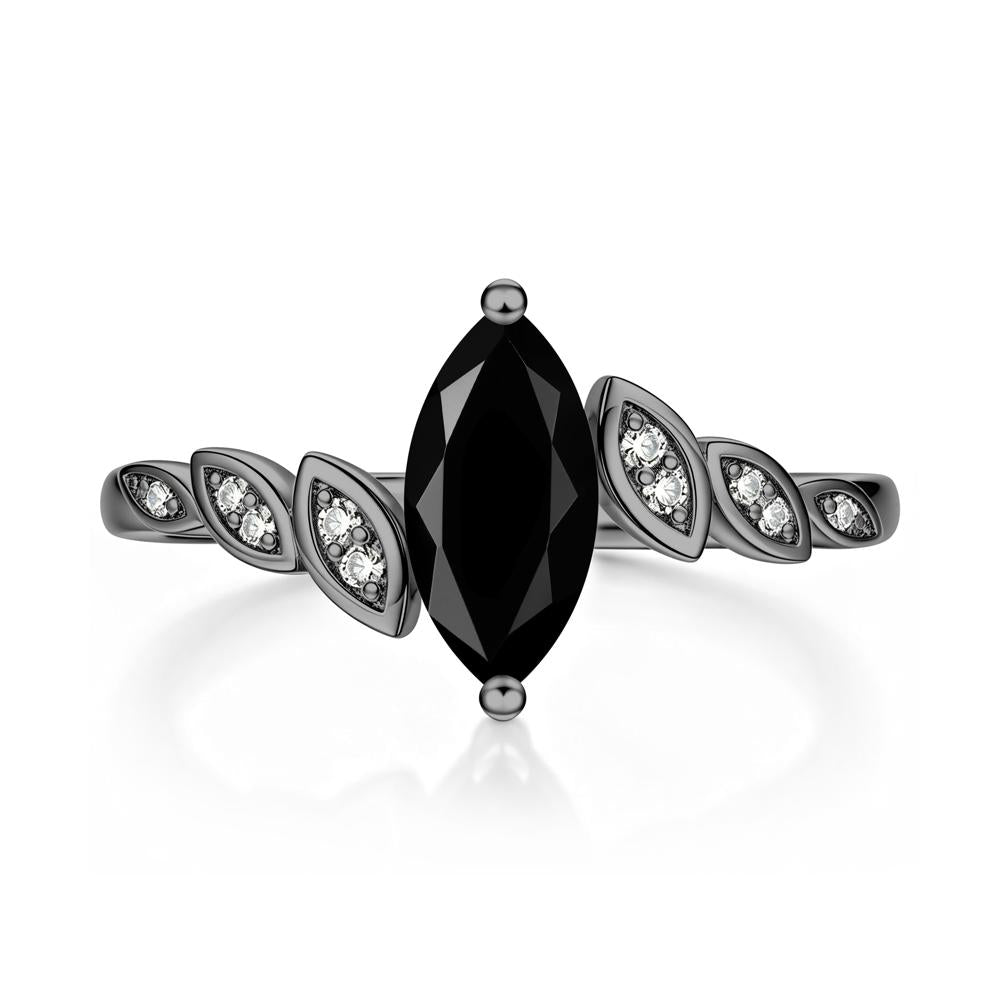 Marquise Cut London Blue Topaz Art Deco Leaf Bypass Ring - LUO Jewelry #gemstone_Black Spinel