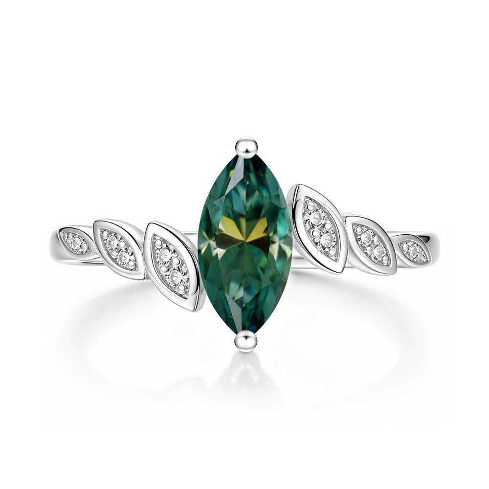Marquise Cut London Blue Topaz Art Deco Leaf Bypass Ring - LUO Jewelry #gemstone_Green Moissanite