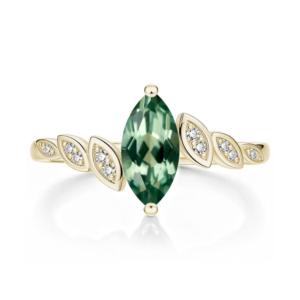 Marquise Cut London Blue Topaz Art Deco Leaf Bypass Ring - LUO Jewelry #gemstone_Green Sapphire
