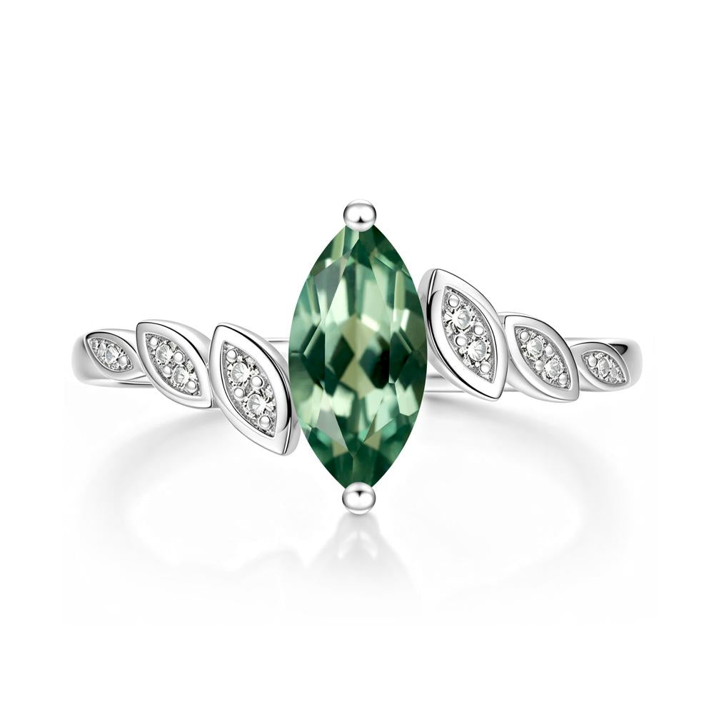 Marquise Cut London Blue Topaz Art Deco Leaf Bypass Ring - LUO Jewelry #gemstone_Green Sapphire