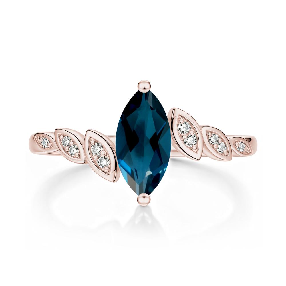 Marquise Cut London Blue Topaz Art Deco Leaf Bypass Ring - LUO Jewelry #gemstone_London Blue Topaz