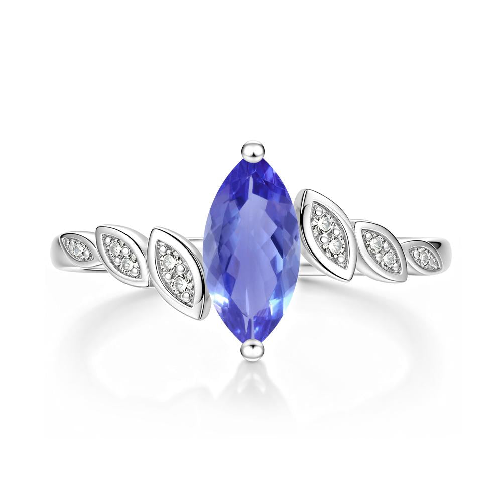 Marquise Cut London Blue Topaz Art Deco Leaf Bypass Ring - LUO Jewelry #gemstone_Tanzanite
