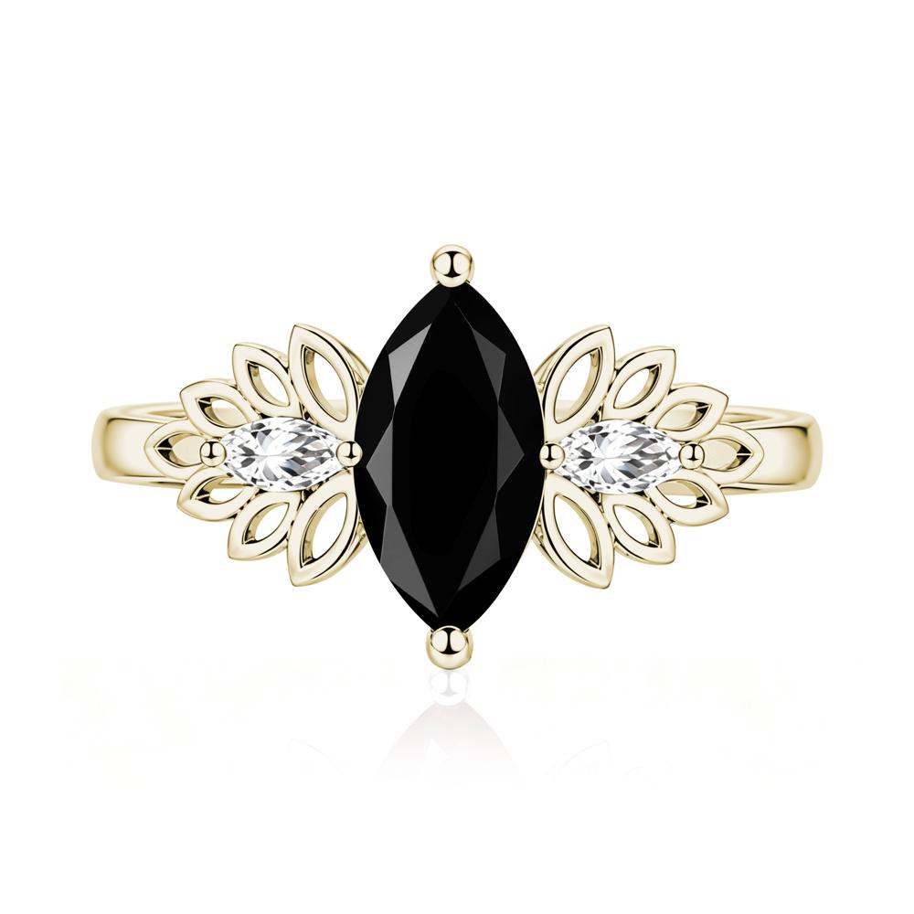 Leaf Inspired Marquise Cut Emerald Cocktail Ring - LUO Jewelry #gemstone_Black Spinel