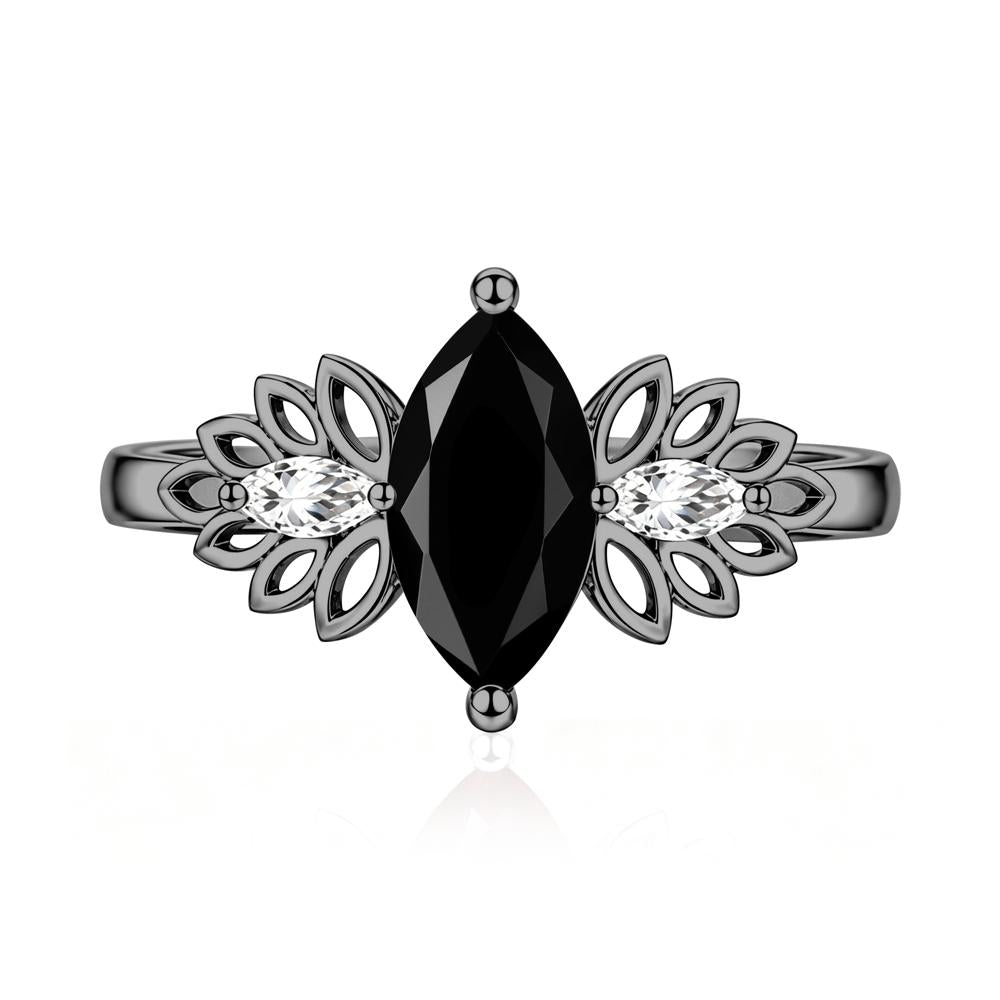 Leaf Inspired Marquise Cut Emerald Cocktail Ring - LUO Jewelry #gemstone_Black Spinel