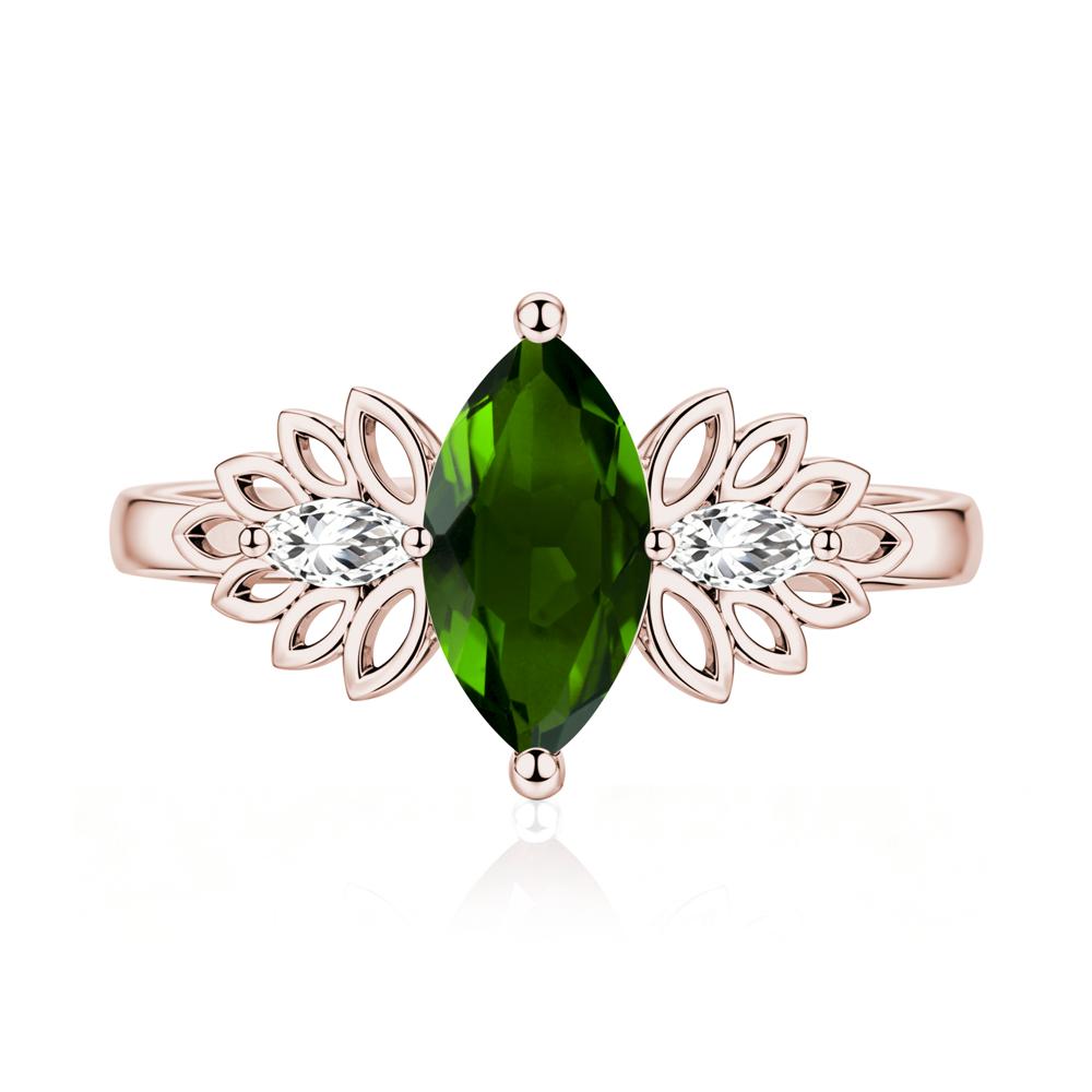 Leaf Inspired Marquise Cut Emerald Cocktail Ring - LUO Jewelry #gemstone_Diopside