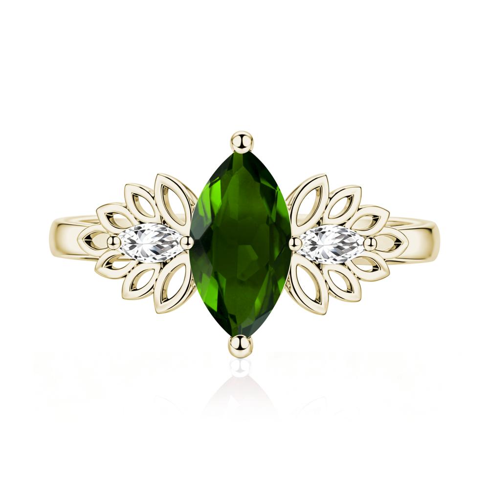 Leaf Inspired Marquise Cut Emerald Cocktail Ring - LUO Jewelry #gemstone_Diopside