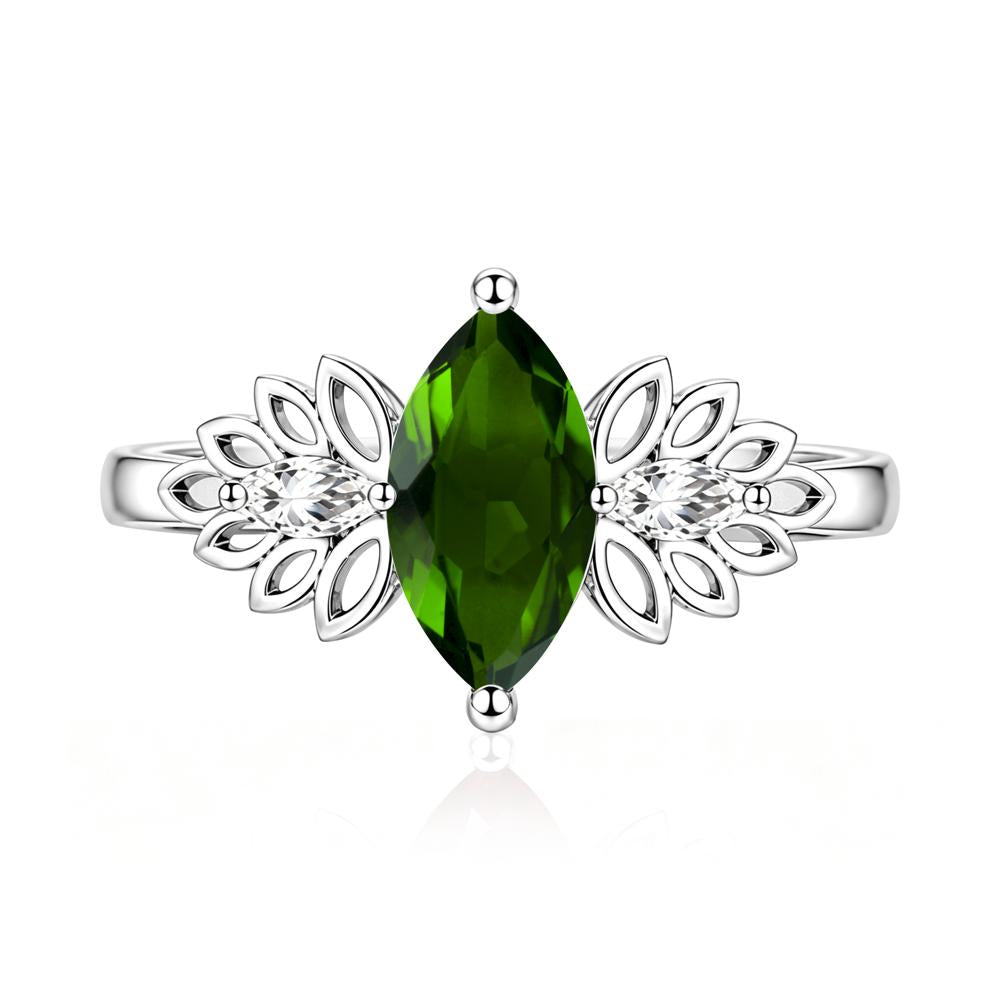 Leaf Inspired Marquise Cut Emerald Cocktail Ring - LUO Jewelry #gemstone_Diopside