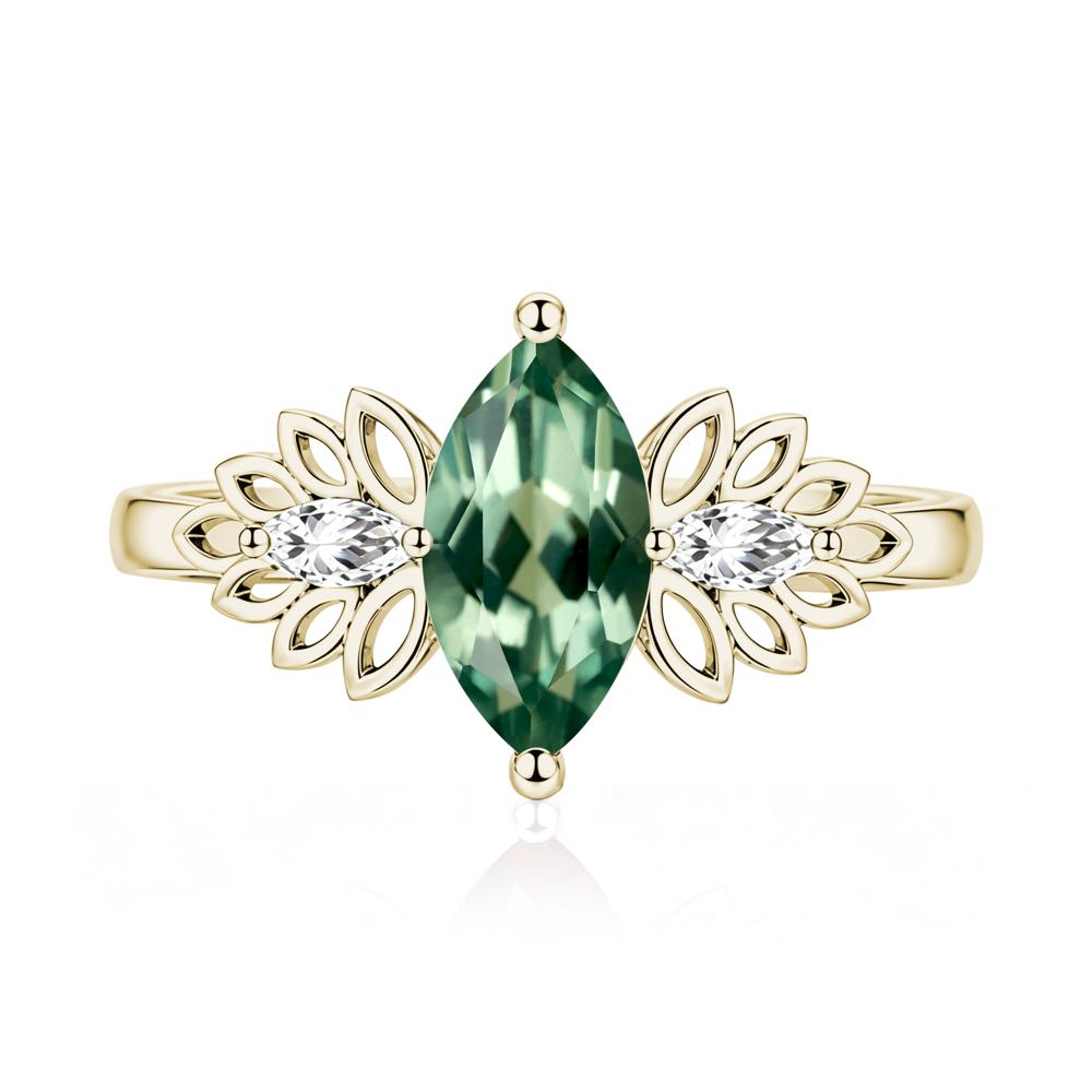 Leaf Inspired Marquise Cut Emerald Cocktail Ring - LUO Jewelry #gemstone_Green Sapphire