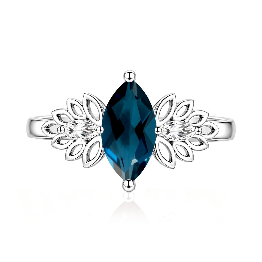 Leaf Inspired Marquise Cut Emerald Cocktail Ring - LUO Jewelry #gemstone_London Blue Topaz
