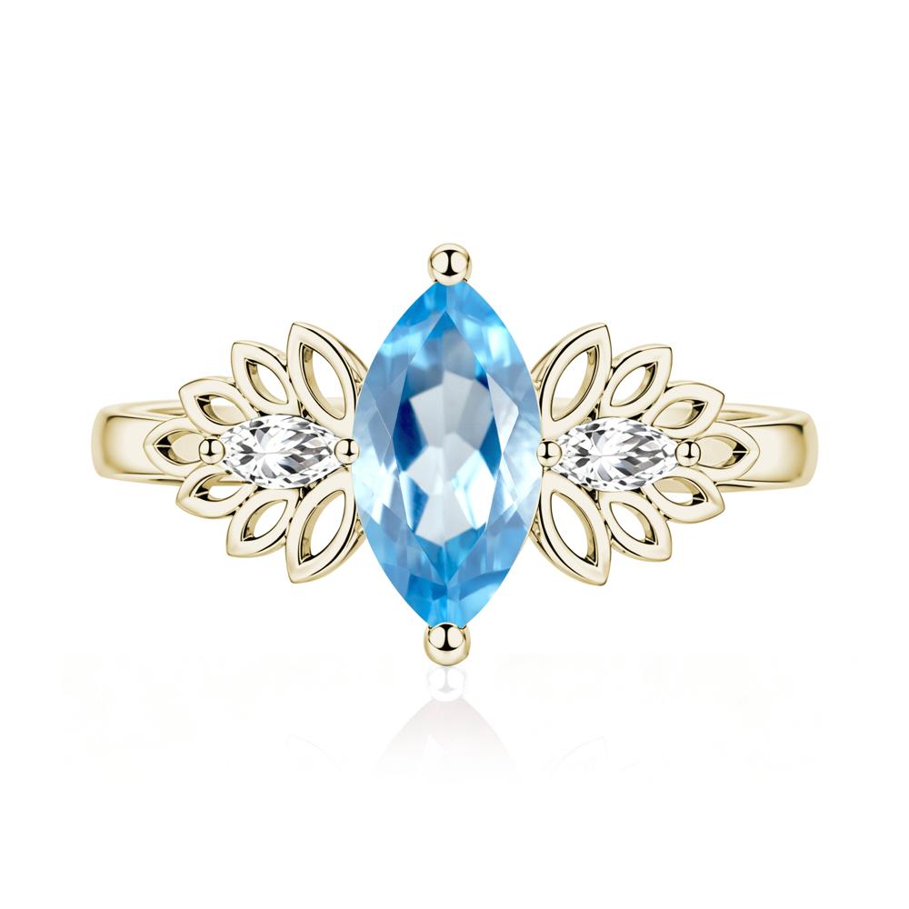 Leaf Inspired Marquise Cut Emerald Cocktail Ring - LUO Jewelry #gemstone_Swiss Blue Topaz