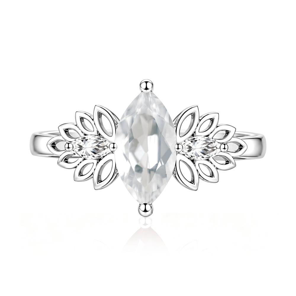Leaf Inspired Marquise Cut Emerald Cocktail Ring - LUO Jewelry #gemstone_White Topaz