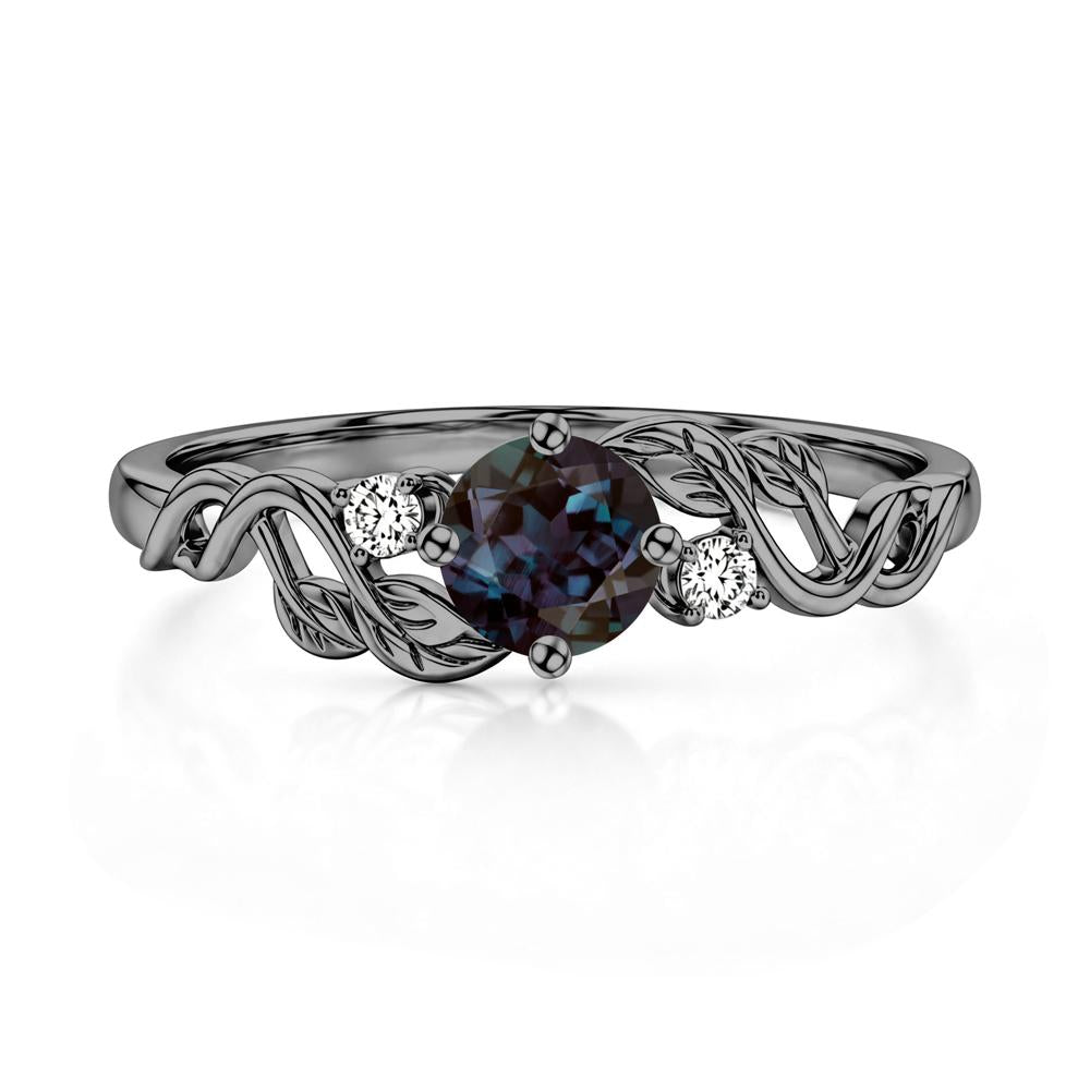 Round Shaped Alexandrite Twisted Leaf Ring - LUO Jewelry #gemstone_Alexandrite