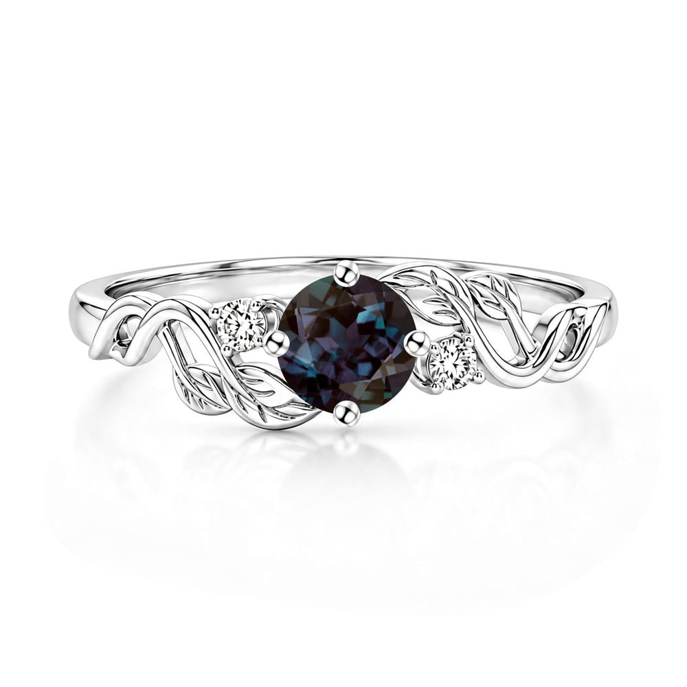 Round Shaped Alexandrite Twisted Leaf Ring - LUO Jewelry #gemstone_Alexandrite