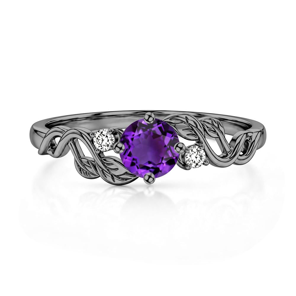 Round Shaped Alexandrite Twisted Leaf Ring - LUO Jewelry #gemstone_Amethyst