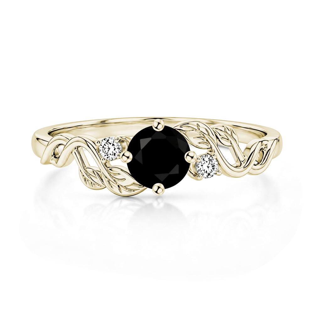 Round Shaped Alexandrite Twisted Leaf Ring - LUO Jewelry #gemstone_Black Spinel