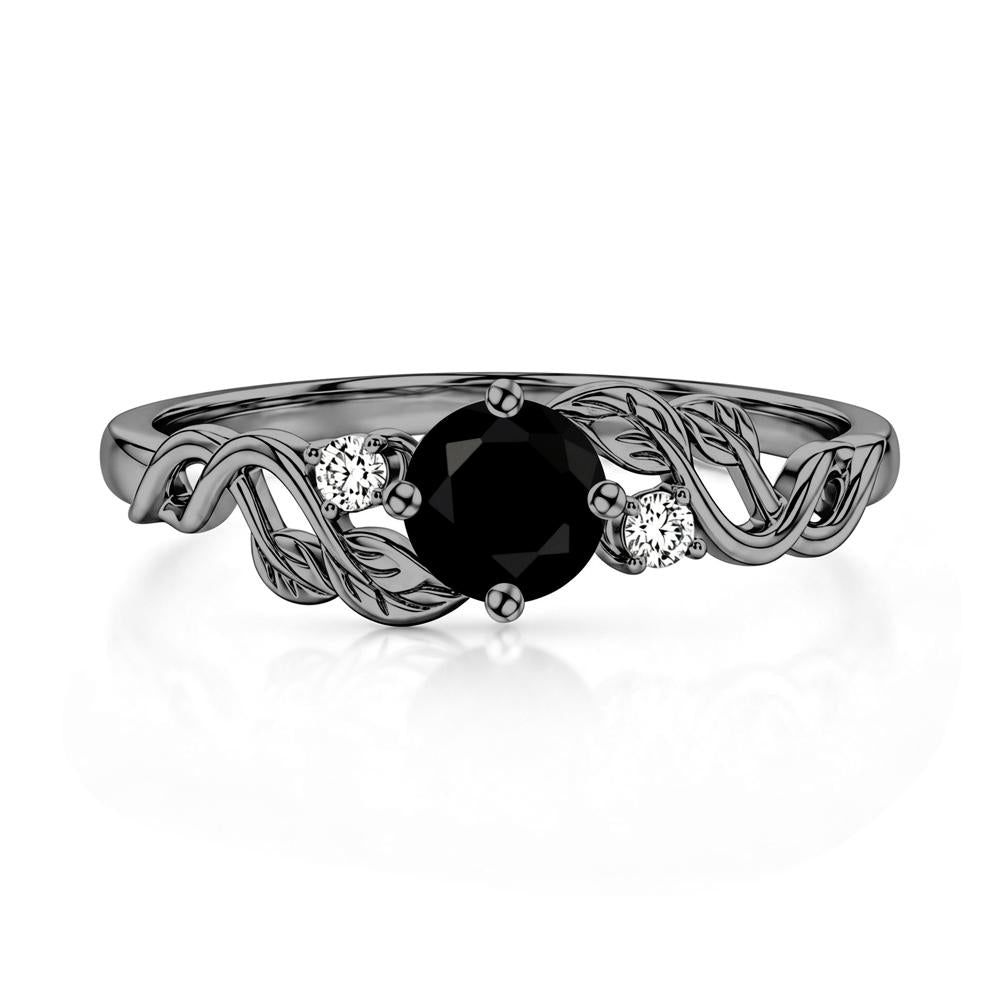 Round Shaped Alexandrite Twisted Leaf Ring - LUO Jewelry #gemstone_Black Spinel