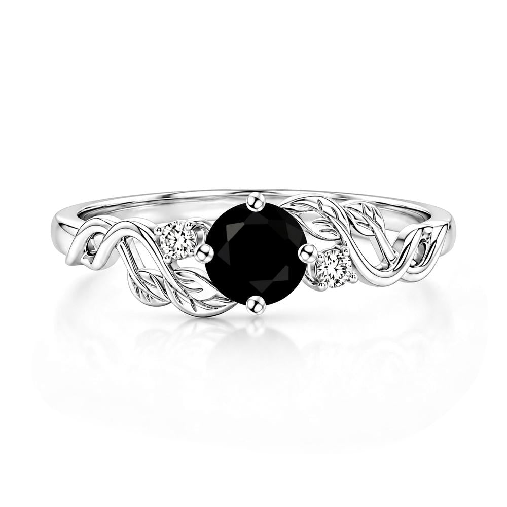 Round Shaped Alexandrite Twisted Leaf Ring - LUO Jewelry #gemstone_Black Spinel