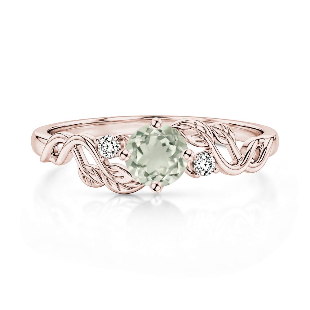 Round Shaped Alexandrite Twisted Leaf Ring - LUO Jewelry #gemstone_Green Amethyst