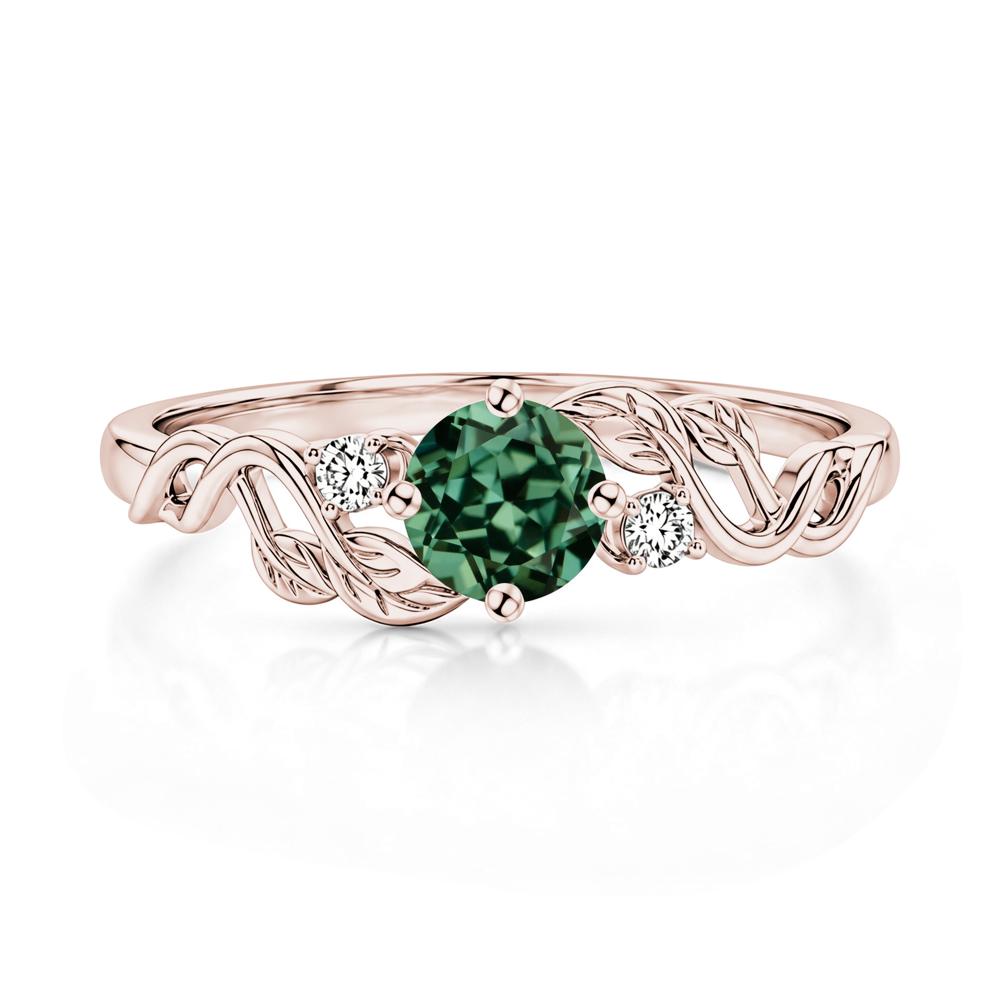 Round Shaped Alexandrite Twisted Leaf Ring - LUO Jewelry #gemstone_Green Sapphire