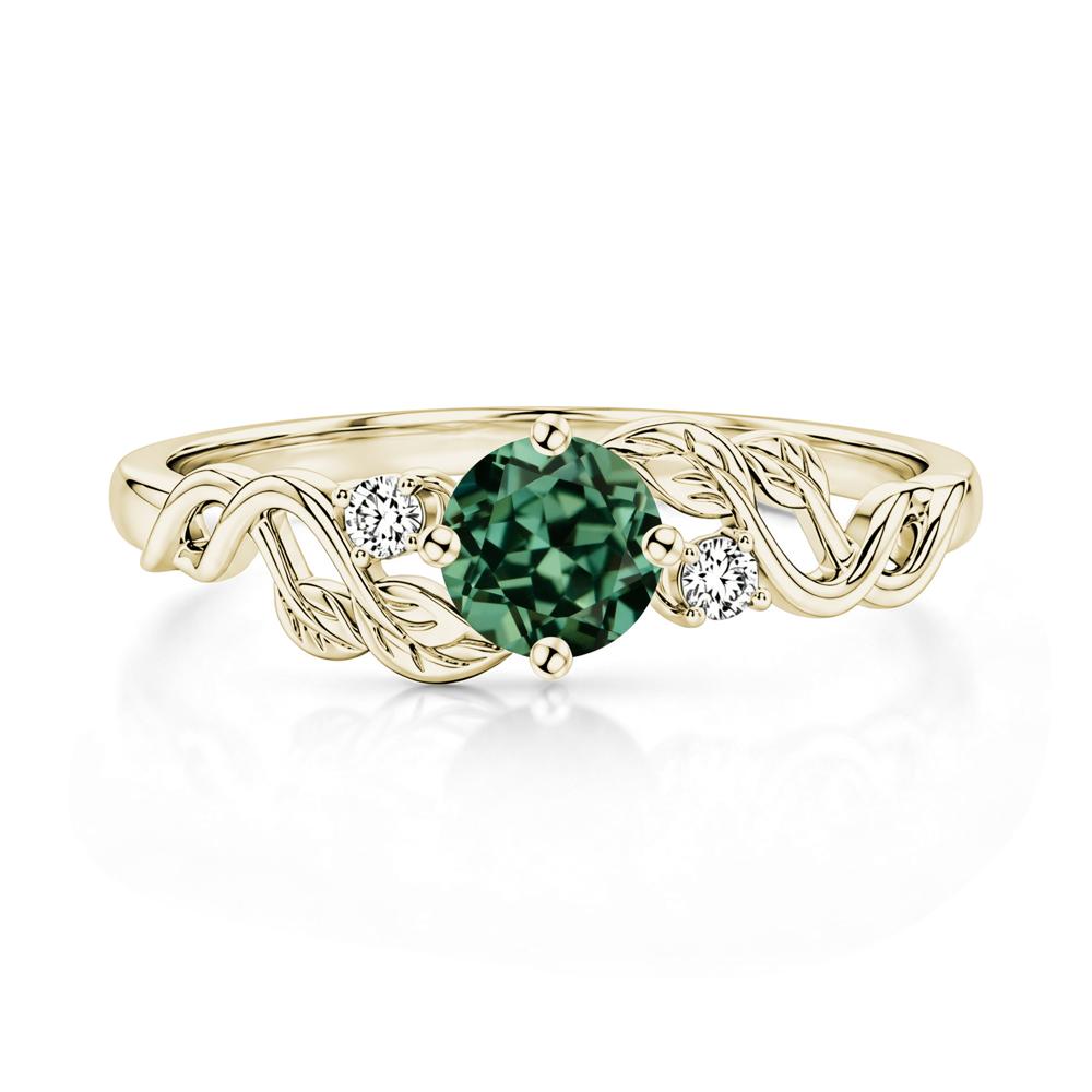 Round Shaped Alexandrite Twisted Leaf Ring - LUO Jewelry #gemstone_Green Sapphire