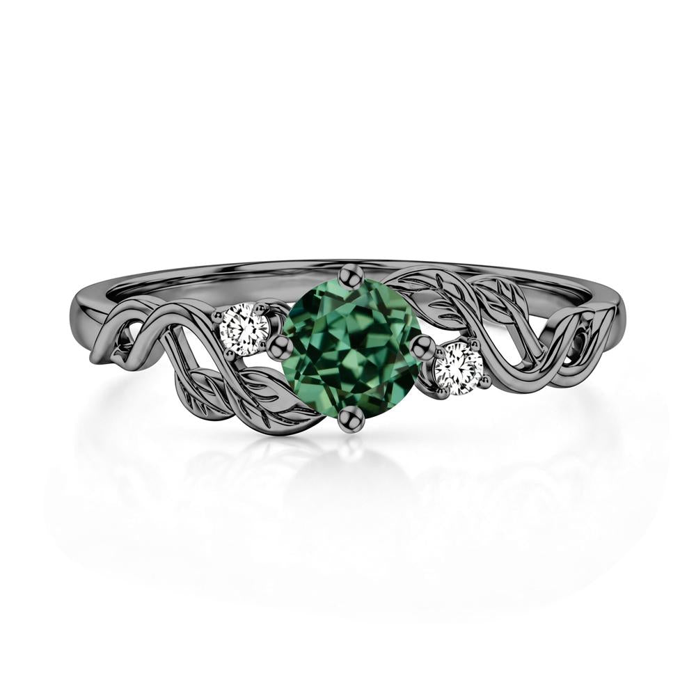 Round Shaped Alexandrite Twisted Leaf Ring - LUO Jewelry #gemstone_Green Sapphire
