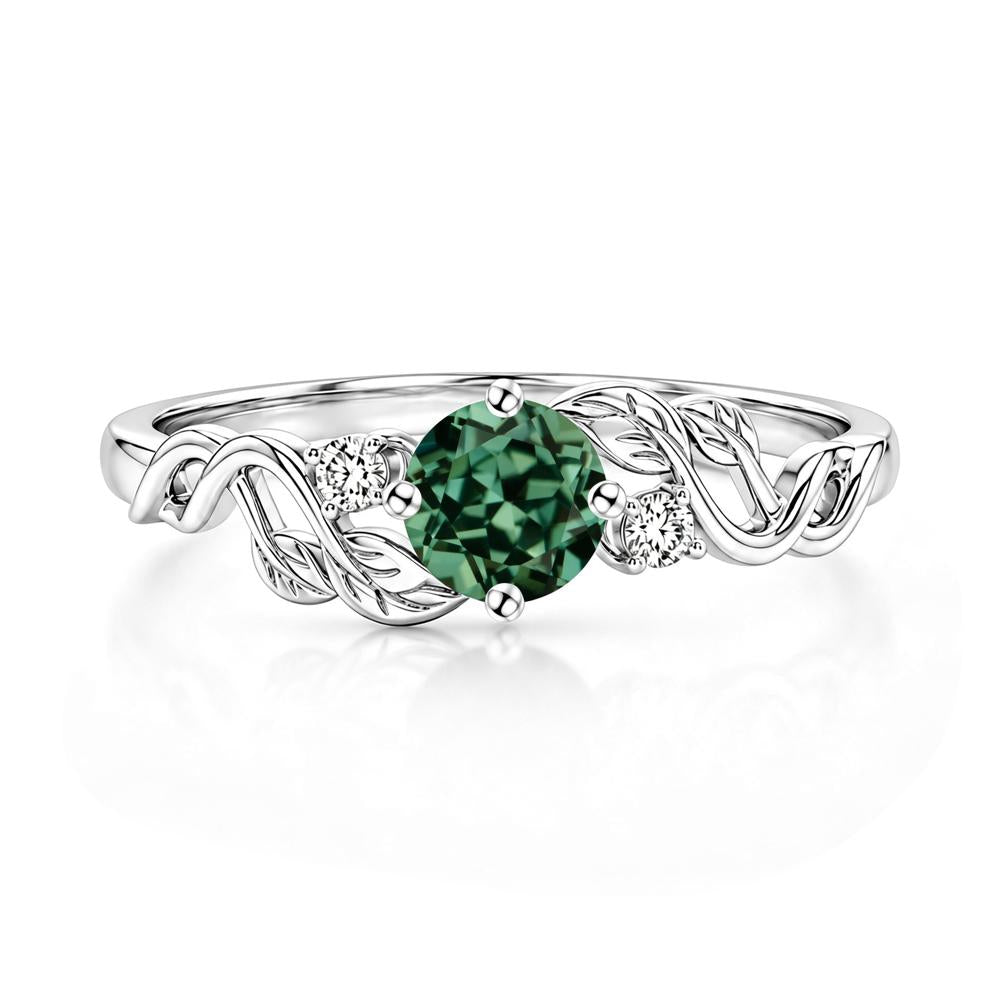 Round Shaped Alexandrite Twisted Leaf Ring - LUO Jewelry #gemstone_Green Sapphire
