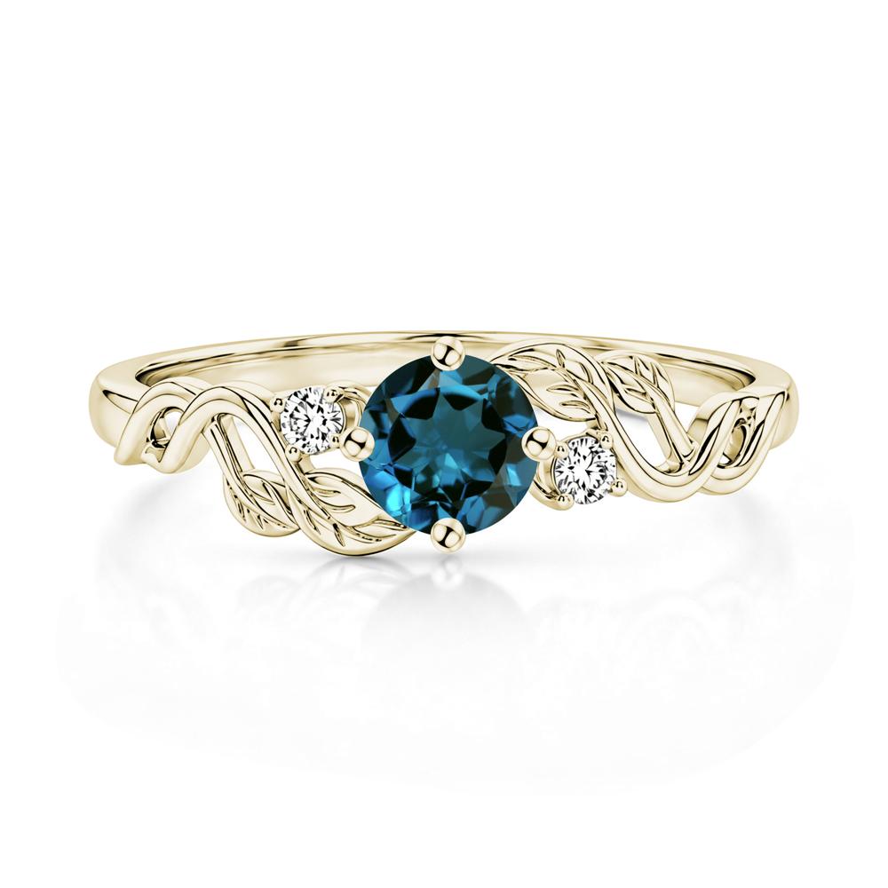 Round Shaped Alexandrite Twisted Leaf Ring - LUO Jewelry #gemstone_London Blue Topaz