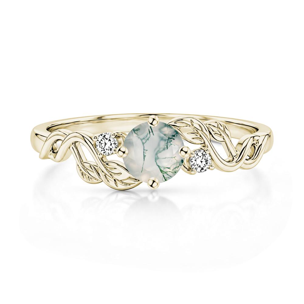 Round Shaped Alexandrite Twisted Leaf Ring - LUO Jewelry #gemstone_Moss Agate