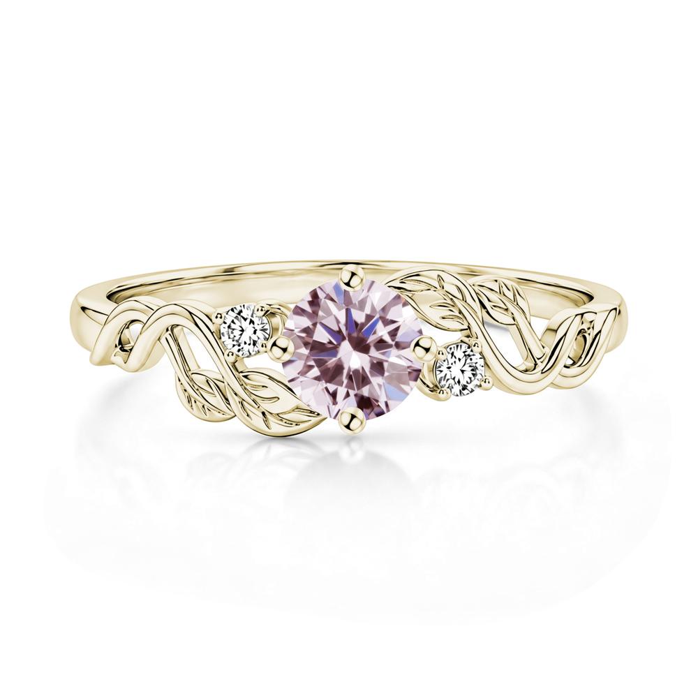 Round Shaped Alexandrite Twisted Leaf Ring - LUO Jewelry #gemstone_Pink Cubic Zirconia
