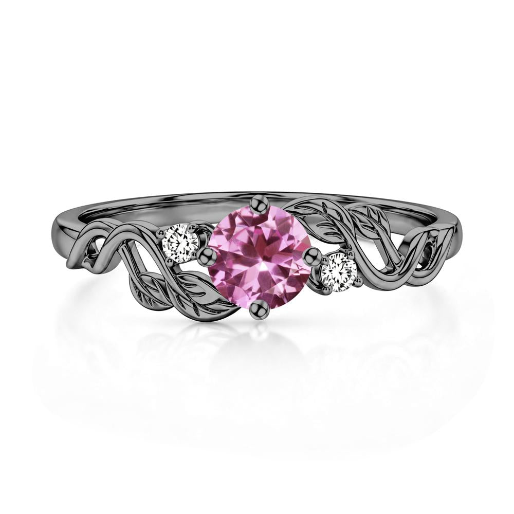 Round Shaped Alexandrite Twisted Leaf Ring - LUO Jewelry #gemstone_Pink Sapphire