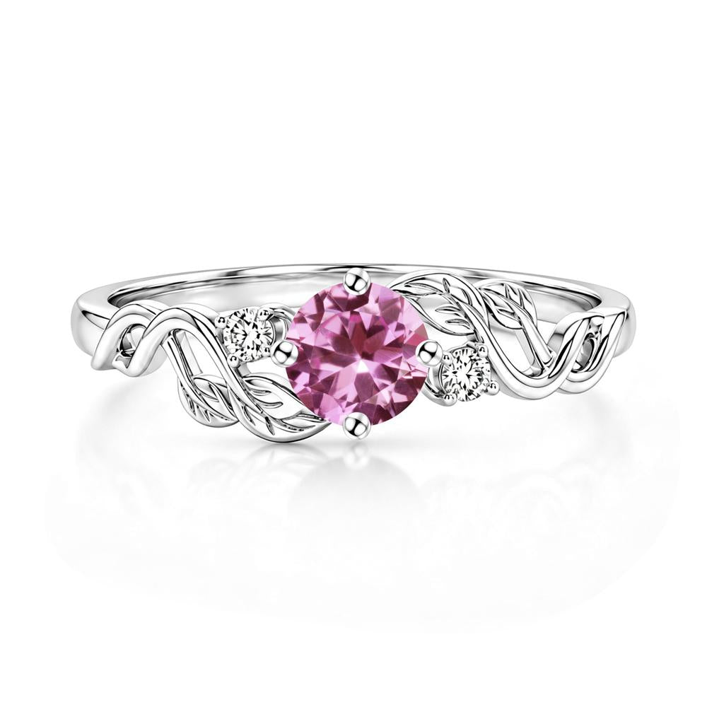 Round Shaped Alexandrite Twisted Leaf Ring - LUO Jewelry #gemstone_Pink Sapphire