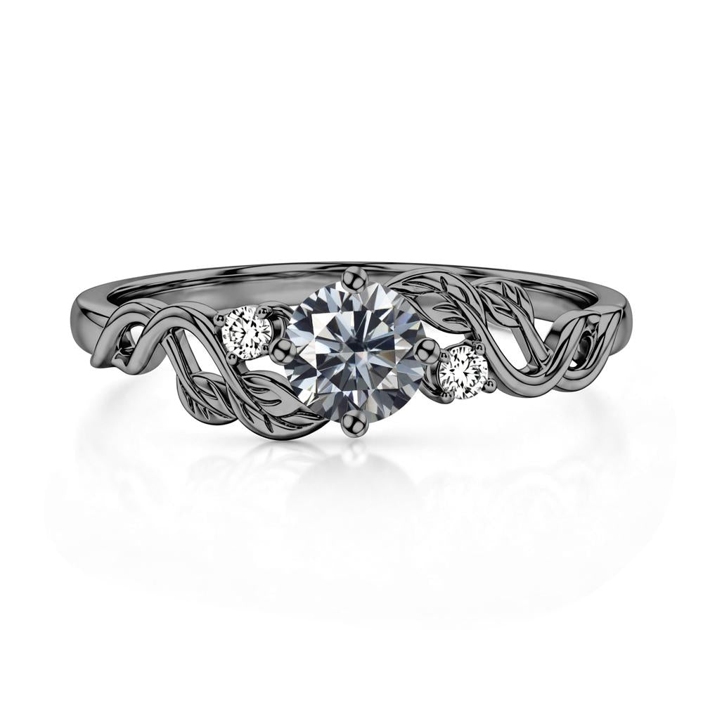 Round Shaped Alexandrite Twisted Leaf Ring - LUO Jewelry #gemstone_Grey Moissanite