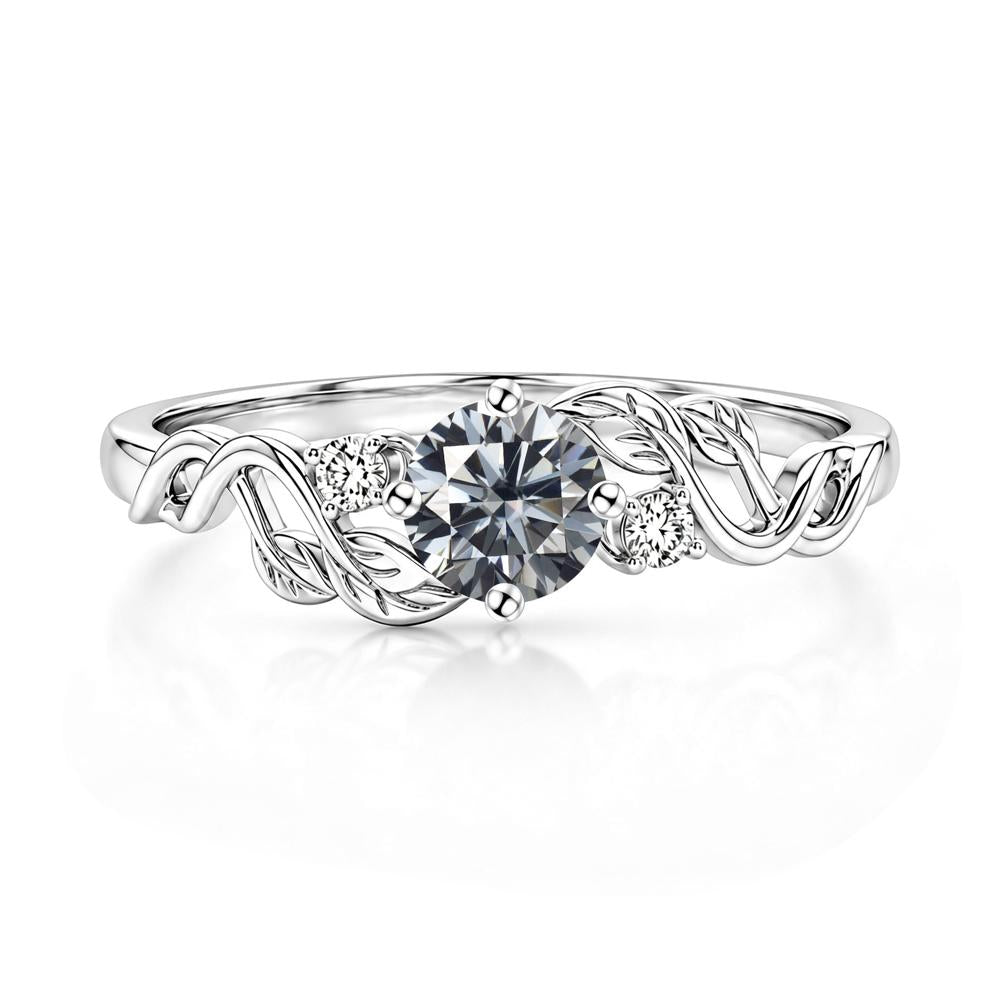Round Shaped Alexandrite Twisted Leaf Ring - LUO Jewelry #gemstone_Grey Moissanite