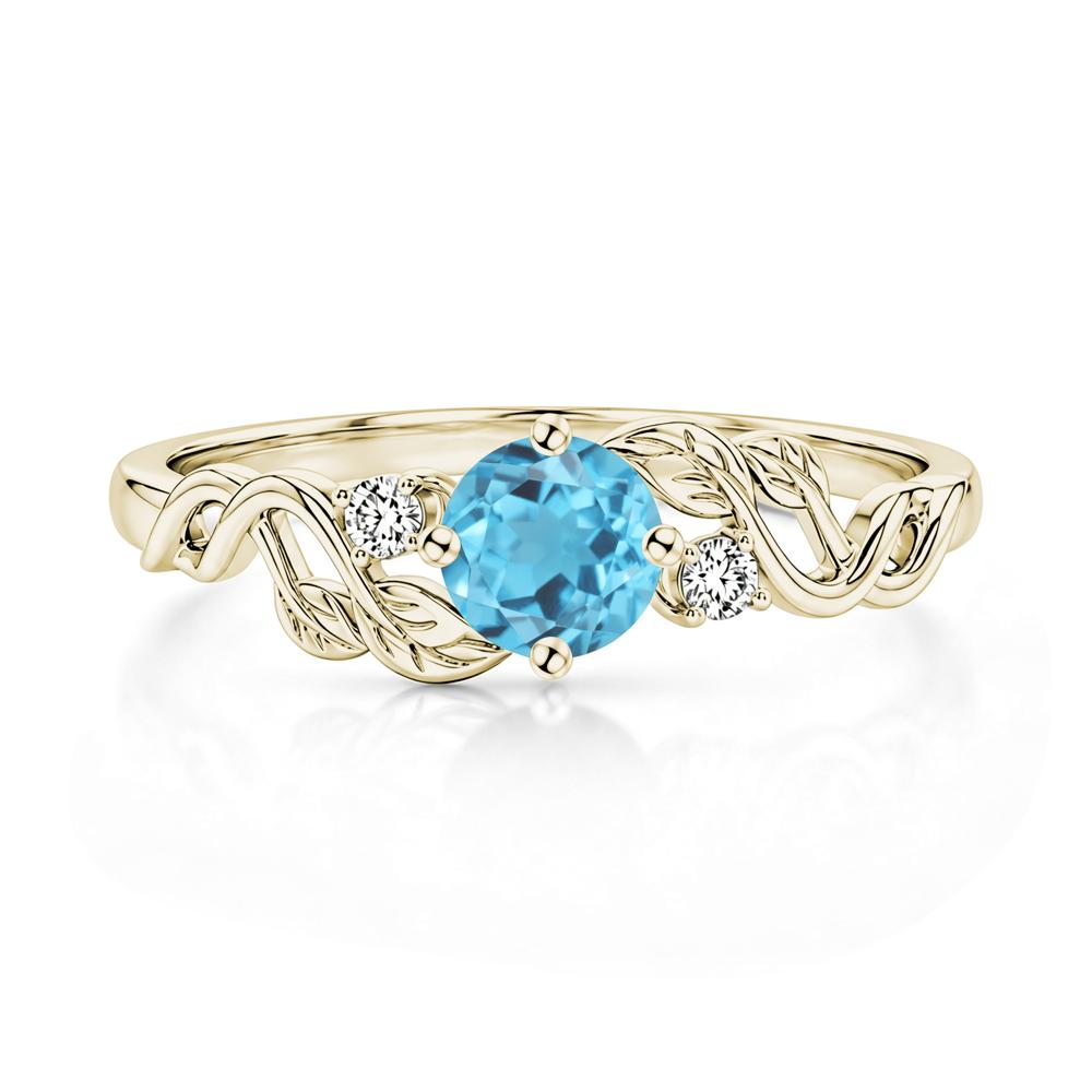 Round Shaped Alexandrite Twisted Leaf Ring - LUO Jewelry #gemstone_Swiss Blue Topaz