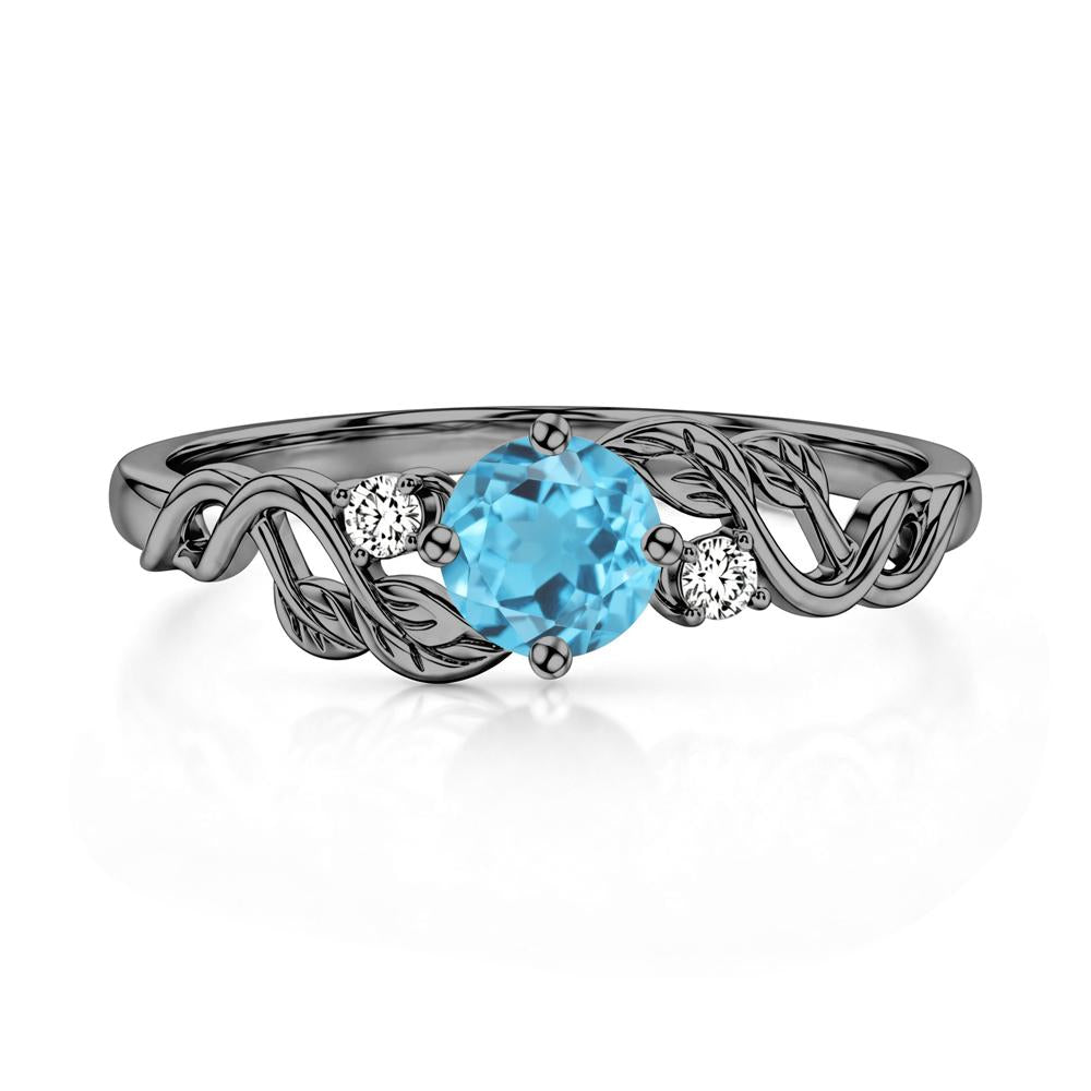 Round Shaped Alexandrite Twisted Leaf Ring - LUO Jewelry #gemstone_Swiss Blue Topaz