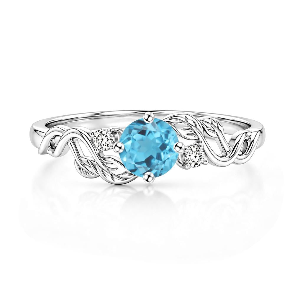 Round Shaped Alexandrite Twisted Leaf Ring - LUO Jewelry #gemstone_Swiss Blue Topaz