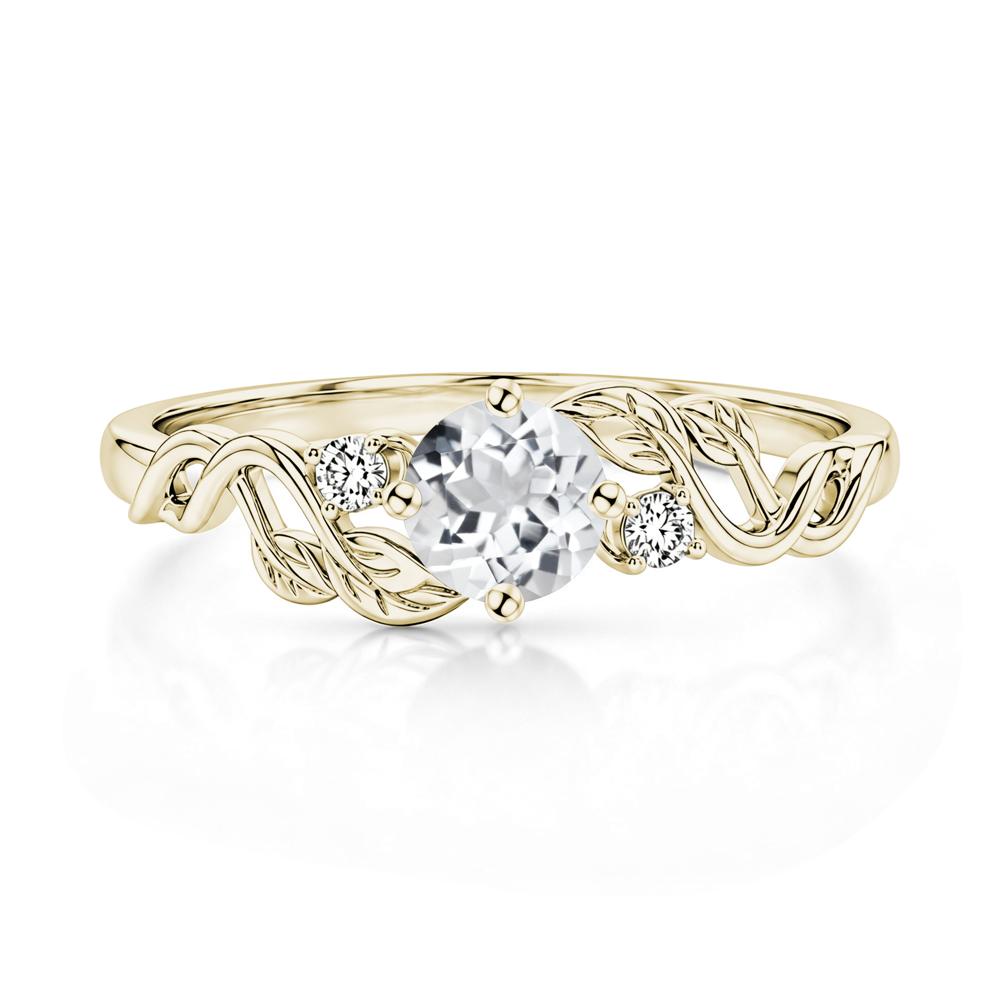 Round Shaped Alexandrite Twisted Leaf Ring - LUO Jewelry #gemstone_White Topaz