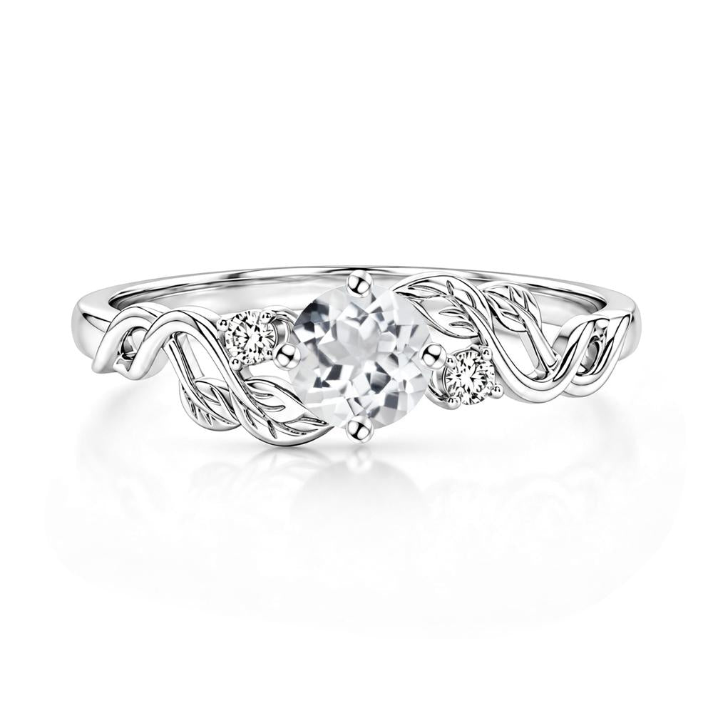 Round Shaped Alexandrite Twisted Leaf Ring - LUO Jewelry #gemstone_White Topaz
