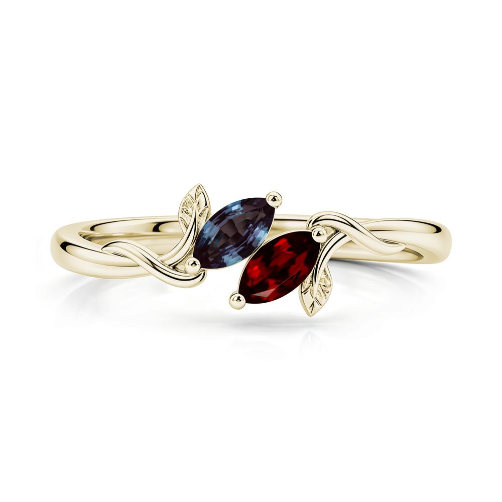Bypass Leaf Toi Et Moi Rose Quartz and Ruby Ring - LUO Jewelry #gemstone_Alexandrite and Garnet