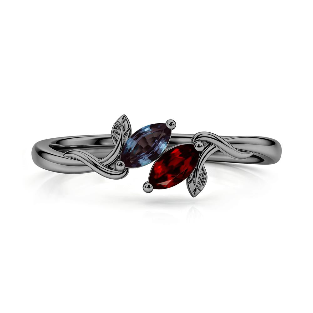 Bypass Leaf Toi Et Moi Rose Quartz and Ruby Ring - LUO Jewelry #gemstone_Alexandrite and Garnet
