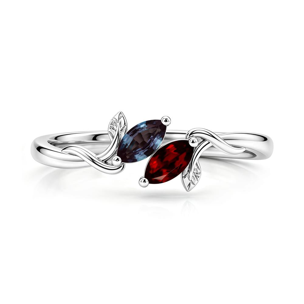 Bypass Leaf Toi Et Moi Rose Quartz and Ruby Ring - LUO Jewelry #gemstone_Alexandrite and Garnet