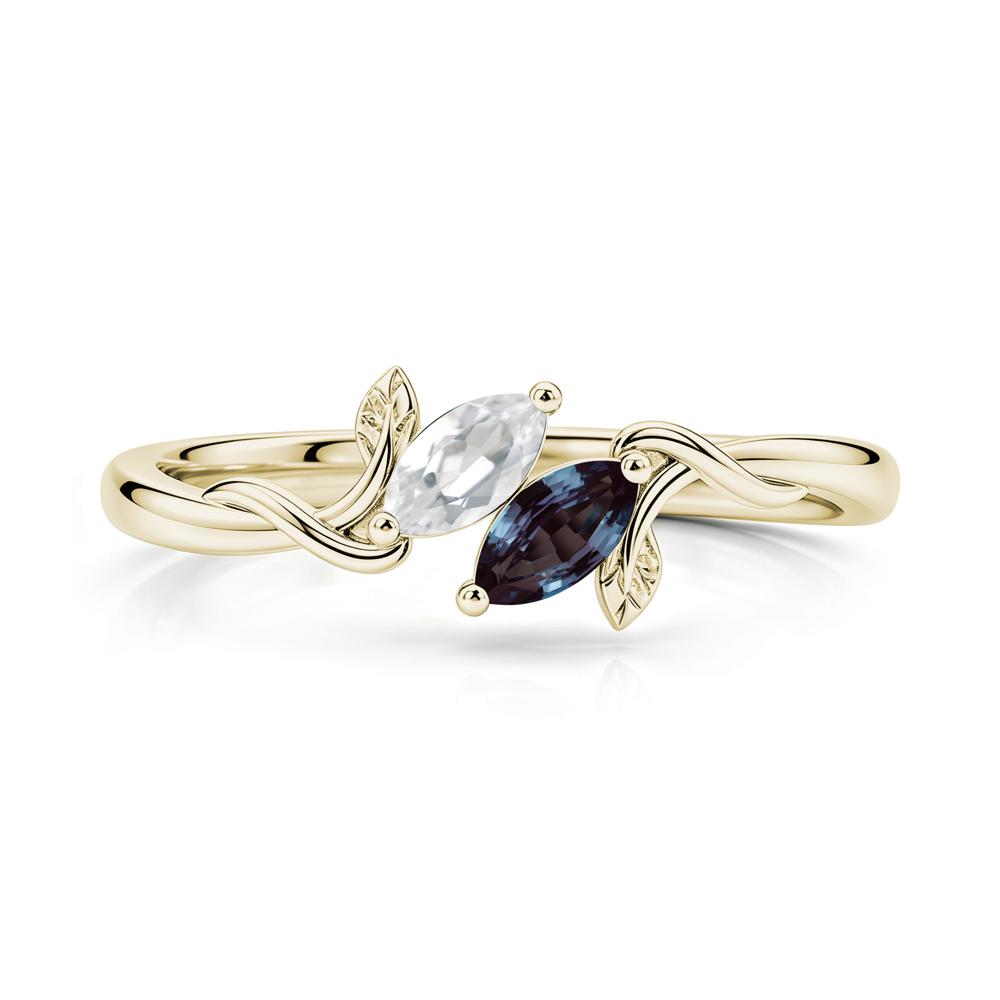 Bypass Leaf Toi Et Moi Rose Quartz and Ruby Ring - LUO Jewelry #gemstone_Alexandrite and White Topaz
