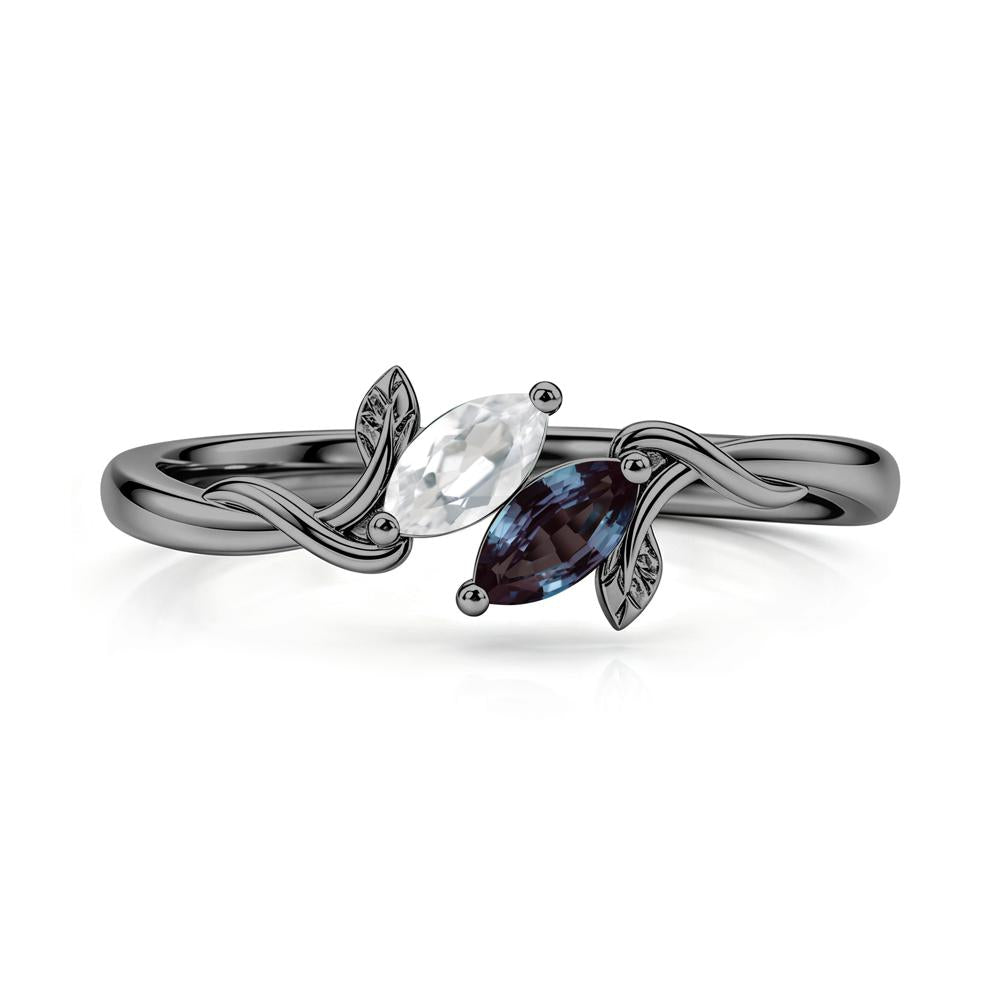 Bypass Leaf Toi Et Moi Rose Quartz and Ruby Ring - LUO Jewelry #gemstone_Alexandrite and White Topaz