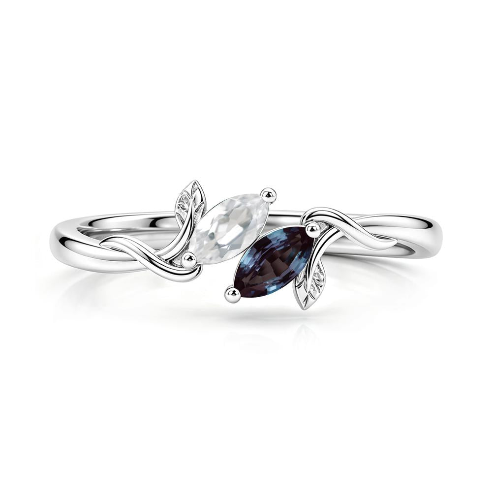 Bypass Leaf Toi Et Moi Rose Quartz and Ruby Ring - LUO Jewelry #gemstone_Alexandrite and White Topaz