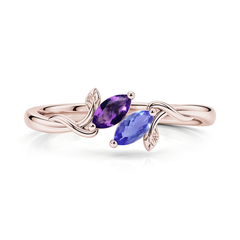 Bypass Leaf Toi Et Moi Rose Quartz and Ruby Ring - LUO Jewelry #gemstone_Amethyst and Tanzanite
